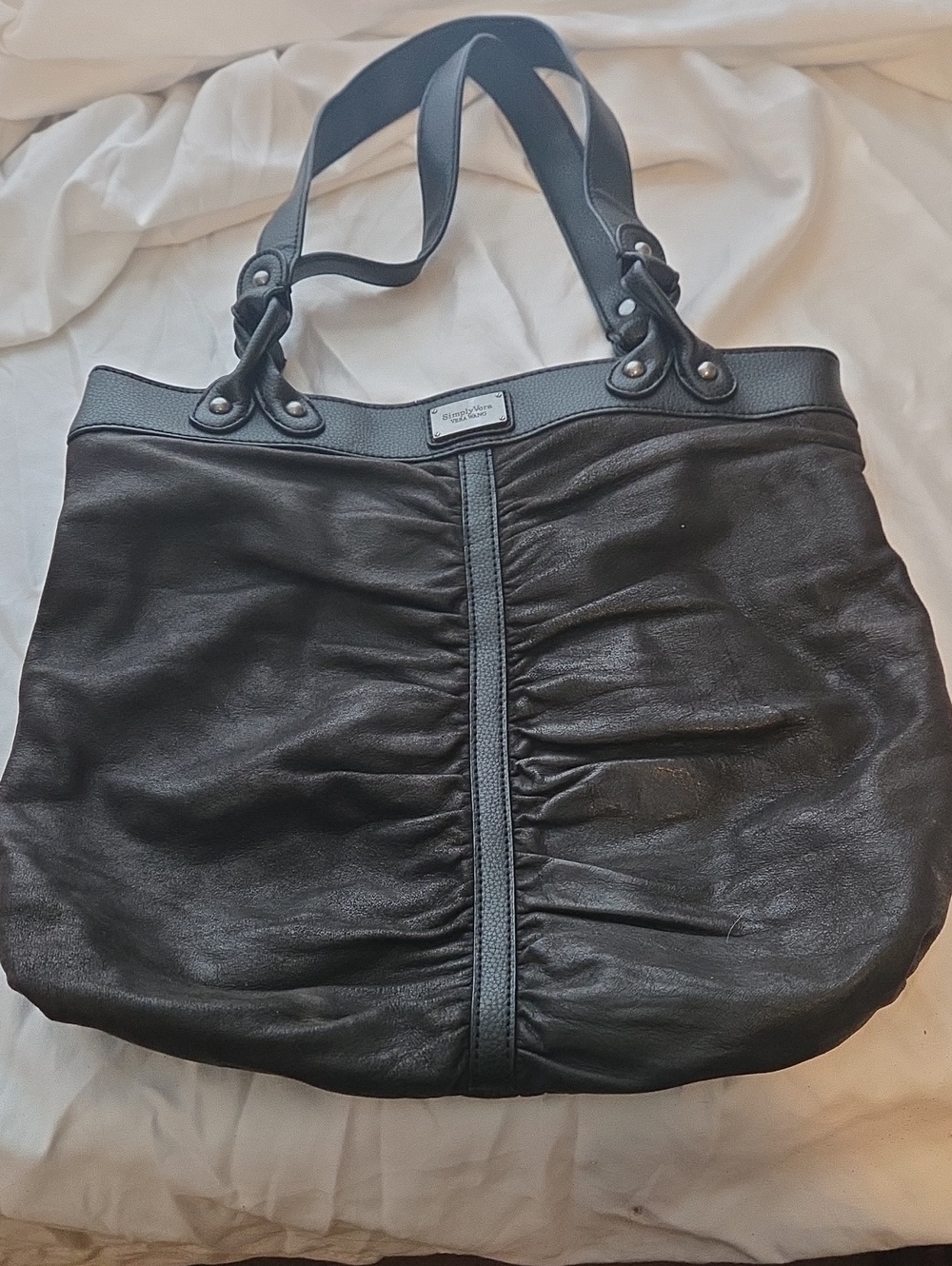 Simply Vera Vera Wang Black Ruched Leather Shoulder Bag